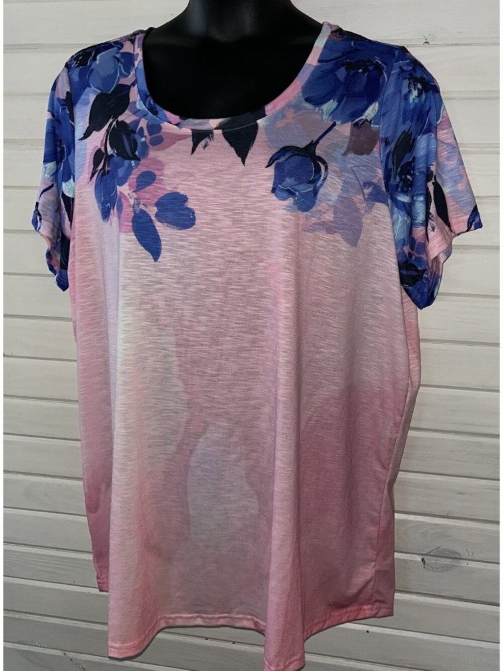 Woman Within Sz PLUS 1X 22/24 Pink Blue Watercolor Floral Pullover Tunic EUC